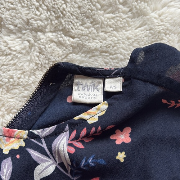 Twik Floral Sleeveless Blouse | Navy Zip Back Tank Top Size Small - Picture 5 of 7